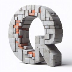 Q letter shape created from concrete and briks. AI generated illustration