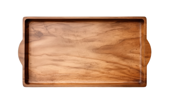 tray wooden made for serving on white or PNG transparent background.
