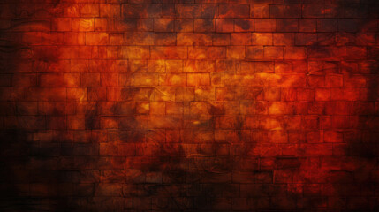 Brick wall background, fiery colorful grunge texture or pattern for design. Generative ai
