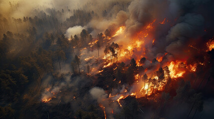Fototapeta na wymiar Aerial view real Forest fire disaster wildfire natural disaster