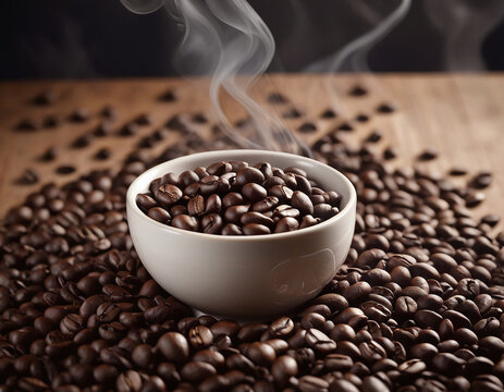 smoky coffee Beans Isolated On mug or cup