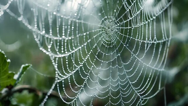 A macro shot of a dewcovered spider web, showcasing the intricate details that often go unnoticed.