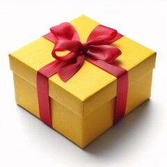 Obraz premium Gift of Love: A Yellow Box with a Red Ribbon Generative AI
