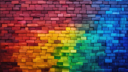 Brick wall background, spectrum colors grunge texture or pattern for design, backdrop. Generative ai