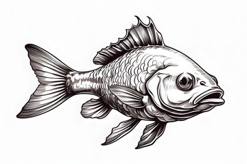 Obraz premium Close-up black white fish illustration on white background