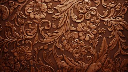 Brown floral embossed pattern background