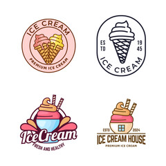Set of ice cream shop logo badges and labels, gelateria signs. logotypes for cafeteria or bar.