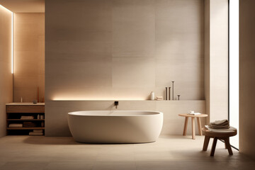 Fototapeta na wymiar Buff color minimal design luxury decorated bathroom interior