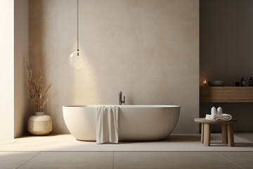 Buff color minimal design luxury decorated bathroom interior