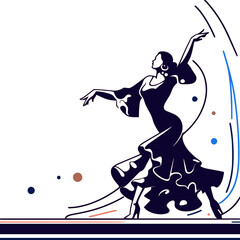 Fototapeta premium Flamenco Woman Dancer On the Stage, simple and minimalist Silhouette outlines Vector