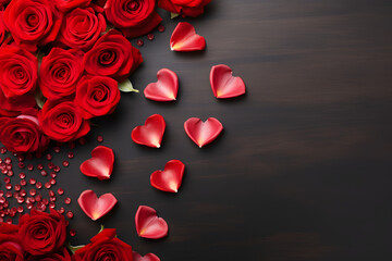 red rose petals on a red background