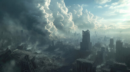 Dystopian City Ruins, Eerie Atmosphere, Undead Menace