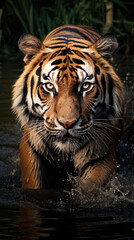 Close up photo of tiger in water