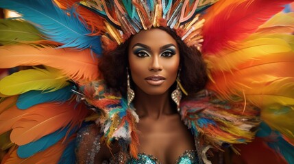 Radiant Carnival Queen: A Tapestry of Feathers and Fashion Generative AI