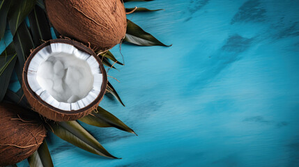 Fototapeta na wymiar Coconut on colorful tropical background