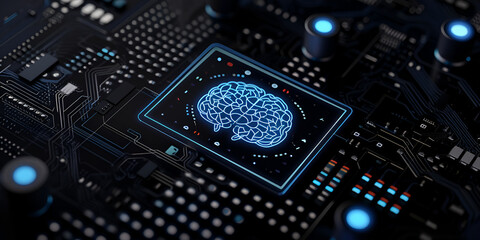 Simple Spark of mini blue brain AI icon,When I die, I'm leaving my body to science fiction,electronic circuit board with brain ai icon sare used for cyber, sci fi technology,human brain computer inter