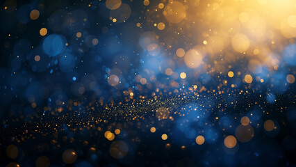 Blue Brilliance: Abstract Gold Bokeh on a Sapphire Stage - obrazy, fototapety, plakaty