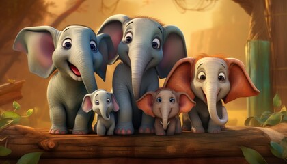 Cartoon Elephant Family: A beautiful illustration of happy family of elephants
