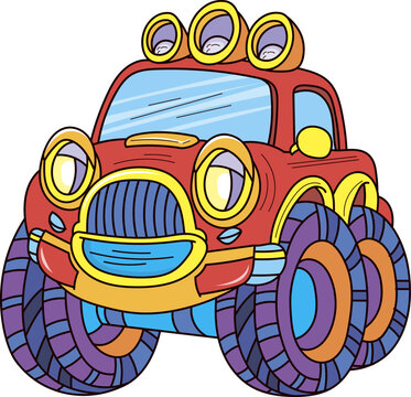 Coloring page outline of the cartoon big truck car. Colorful vector illustration, summer coloring book for kids.	