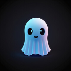 3D render illustration of small cute adorable friendly Ghost. Happy Halloween banner or party invitation. 3D illustration