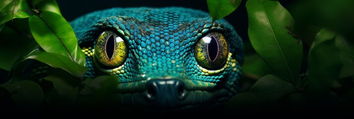 Close-up of blue snake with copy space for text - macro shot of exotic serpent