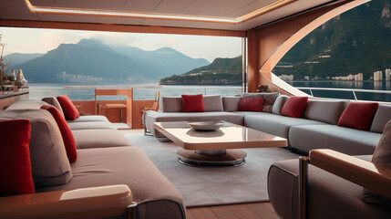 The lounge area on a luxurious yacht created with Generative AI technology