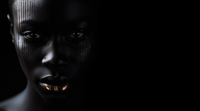 Powerful portrait of a black woman against a black background