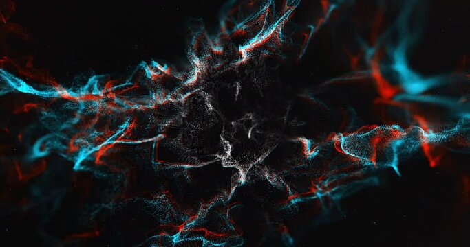 Abstract Dark Particles Waving. 3D Glitter Particles Fly And Dark Background.
