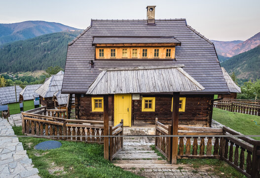 Kustendorf, Serbia - August 28, 2015: Guest houses in Kustendorf village, also called Drvengrad built by Emir Kusturica