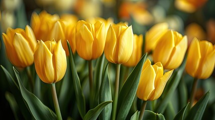 Obraz premium Amazing spring floral background, yellow tulips. Immerse yourself in the beauty of nature with these breathtaking yellow tulips in full bloom.
