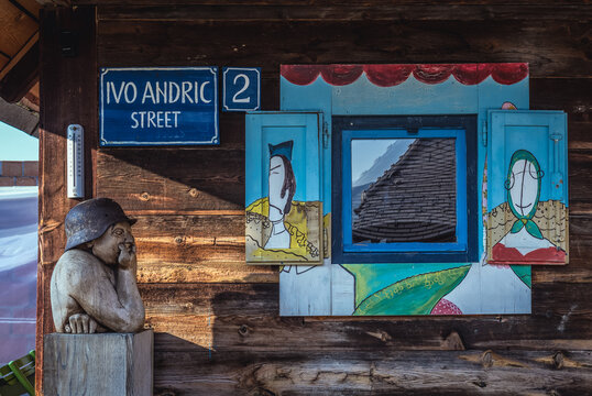 Kustendorf, Serbia - August 29, 2015: Building on Ivo Andric Street in Kustendorf village, also called Drvengrad built by Emir Kusturica