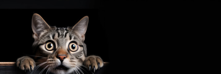 Fototapeta premium Confused cat with black blank text space