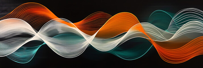 Ride the waves of sound in a vibrant orange, teal, and white gradient on a black canvas
