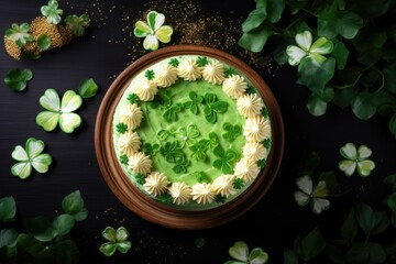 tasty green decorated cake on st patricks day
