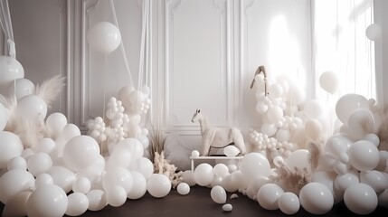 Pure White Theme Balloons Luxury  Birthday Backdrop