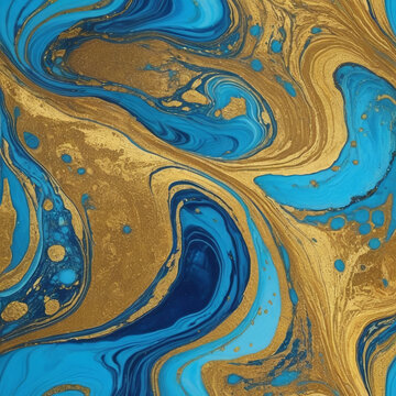 Beautiful blue and gold metallic marble ceramic, watercolor background, abstract design, blue white gold metallic marble