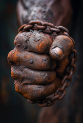 A Man's Fist is in Chains and is Held up, in the Style of  Empowerment