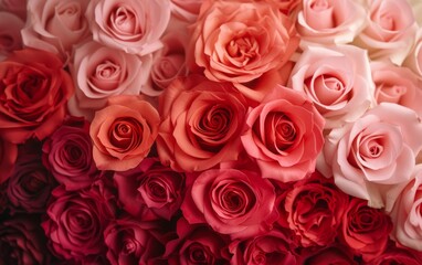 Pink and red roses as background, closeup