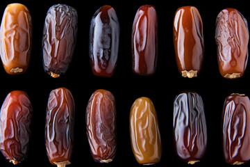 Date fruit, black isolated background