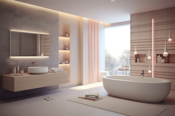 Fototapeta premium Delicate color minimal design decoration modern bathroom interior