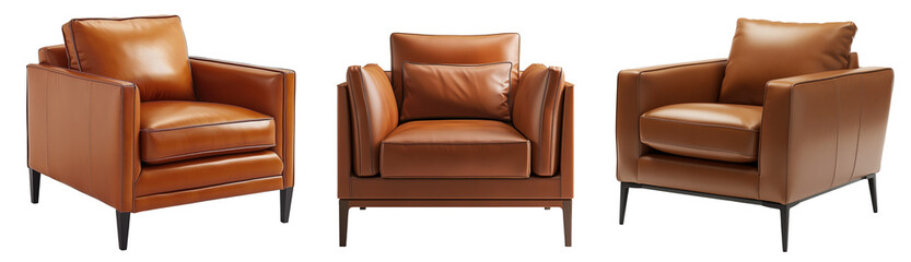 Leather Brown Armchair Isolated on Transparent Background: Modernity and Classic Elegance