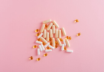 Weight Loss Pills and Measuring Tape, Diet Supplements Capsules, Obesity Lose Tablets, Color Drugs Pile