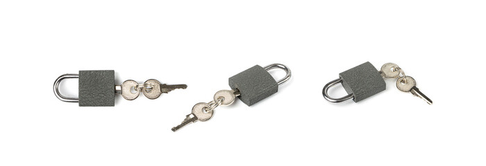 Closed Lock Isolated, Locked Black Padlock on White Background, Privacy, Security Concept