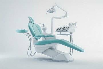 Modern dentist's chair in bright clinical setting. clean, professional dental equipment. perfect for medical use. AI