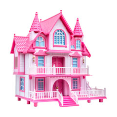 Pink doll house. Isolated on transparent background. 