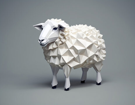 Low Poly Sheep, Isometric origami 3D.
