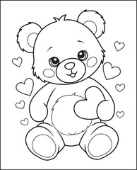 cute bear toy with valentine heart coloring book for children