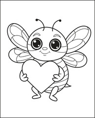 cute bee with valentine heart coloring book for children