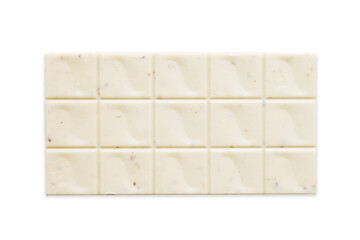 White chocolate bar isolated. Cutout chocolate on white. Delicious milk chocolate. Whole bar.