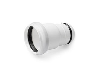 White PVC Fitting, Plastic Plumbing Pipe Isolated, Water Tube Connector, Plumber Equipment, Drain Pipe Part